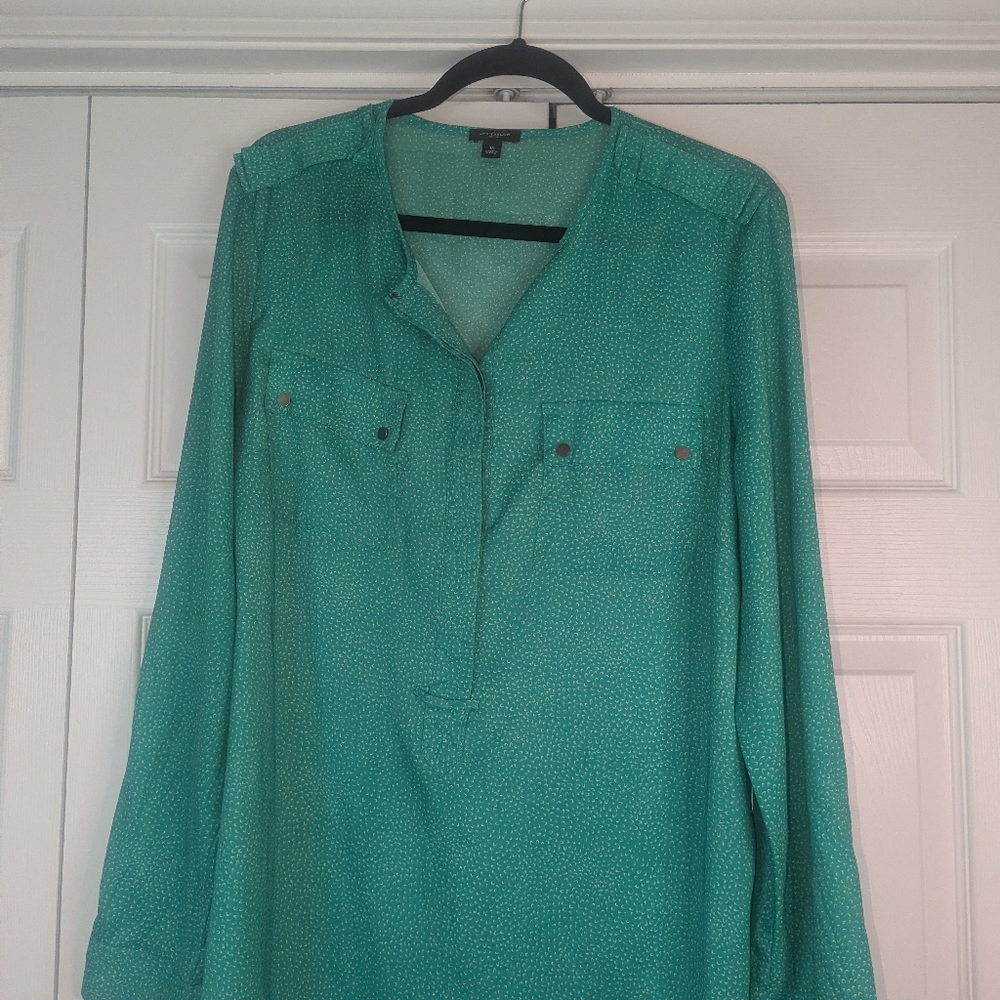 Size 16 Ann Taylor Teal Blouse with Button‎ Details